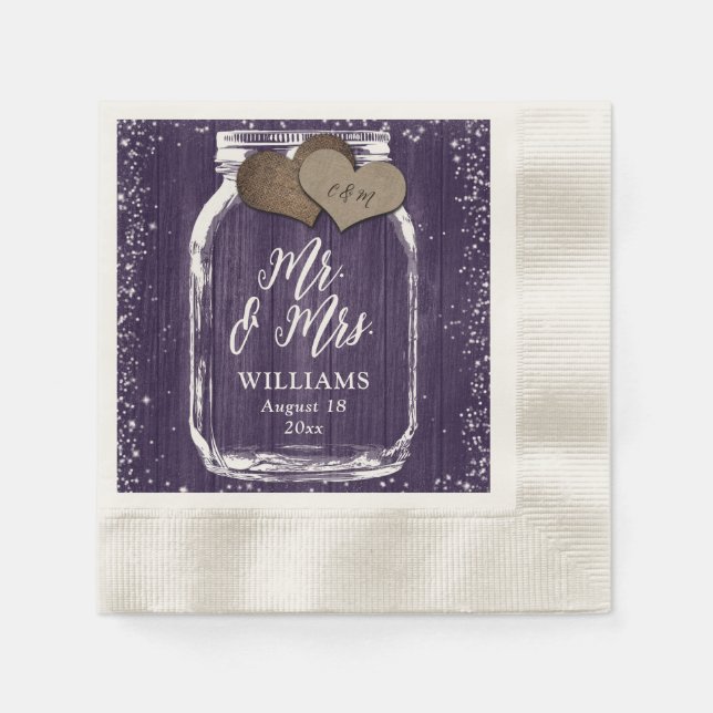 Guardanapo De Papel Purple Mason Jar Rustic Wood Sr. & Sra. Wedding (Frente)