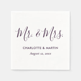 Guardanapo De Papel Purple Modern Script Mr. and Mrs. Wedding