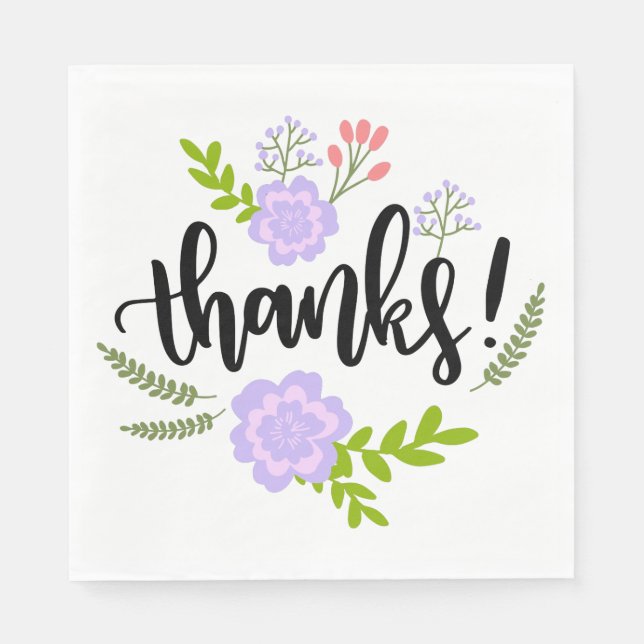 Guardanapo De Papel Purple Obrigado Flor Deixa Casamento De Aquarela (Frente)