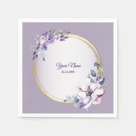 Guardanapo De Papel Purple Pink Floral Watercolor Gold Wedding Party 
