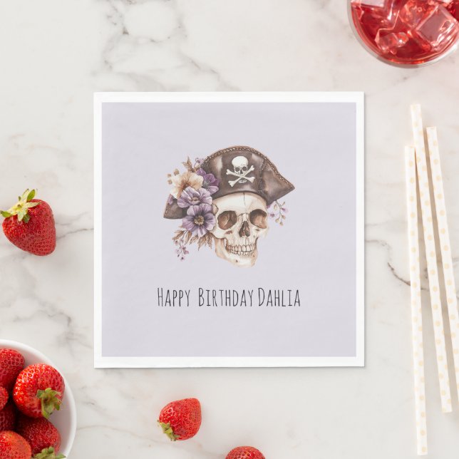 Guardanapo De Papel Purple Tan Floral Skull Birthday (Insitu)