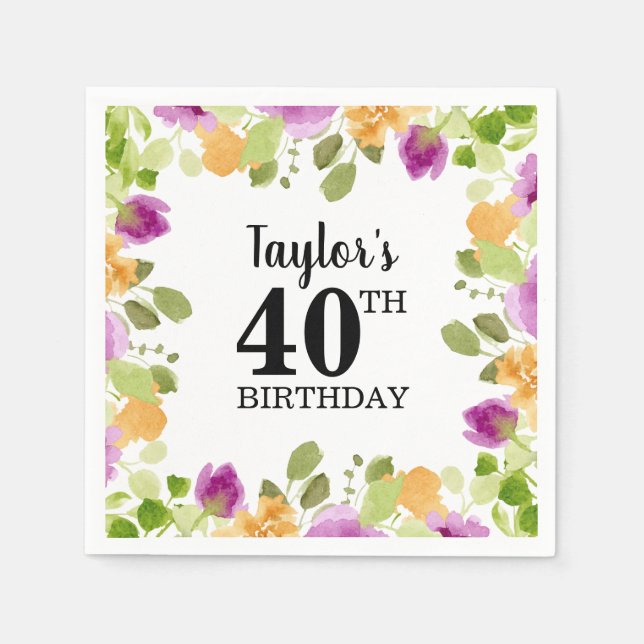 Guardanapo De Papel Purple Watercolor Blooms Floral Birday (Frente)