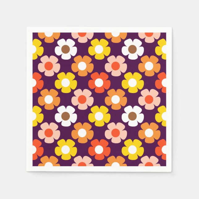 Guardanapo De Papel Púrpura das flores de outono retrô (Frente)