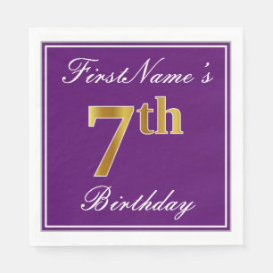 Guardanapo De Papel Púrpura Elegante, Faux Dourado 7 Birthday + Nome