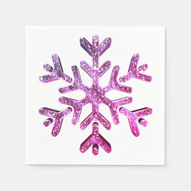 Guardanapo De Papel Púrpura Rosa Faux Glitter Floco de Neve Natal (Frente)