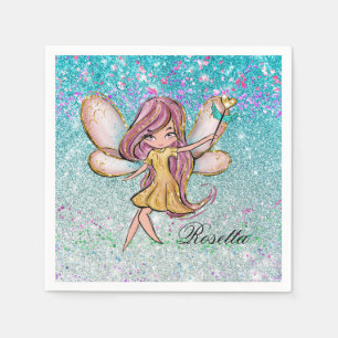 Guardanapo De Papel Purpurina Fada Brilho Glitter Rosa Dourado