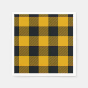 Guardanapo De Papel Quadrados Xadrez Amarelo e Preto Buffalo Plaid