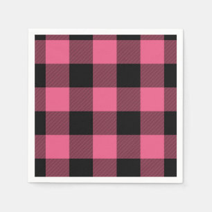 Guardanapo De Papel Quadrados Xadrez Rosa e Preto Buffalo Plaid