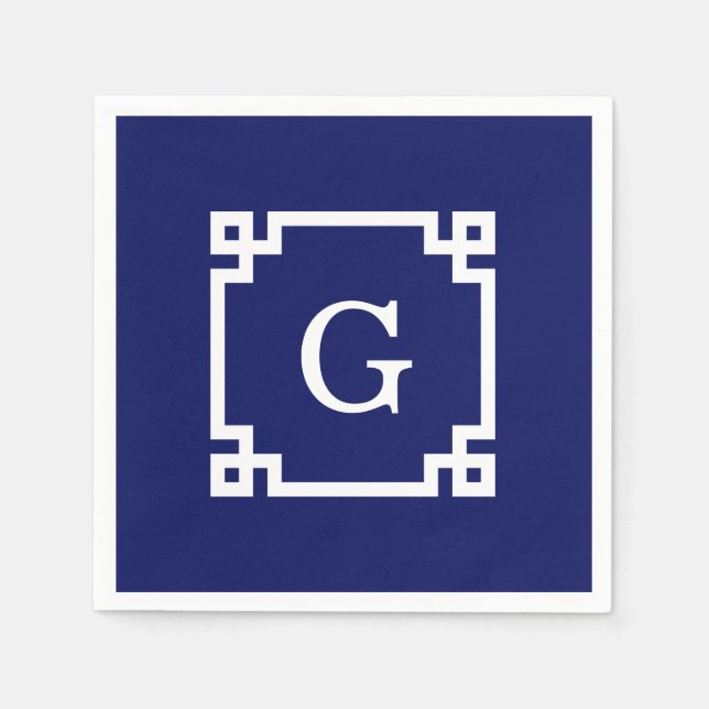 Guardanapo De Papel Quadro chave grego branco do marinho nº 2 Monogram (Frente)