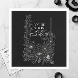 Guardanapo De Papel Quadro de Arte Floral Monocromático Preto e Branco