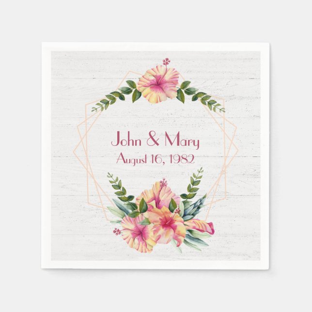 Guardanapo De Papel Quadro De Hibiscus Casado Na Madeira De Corte (Frente)