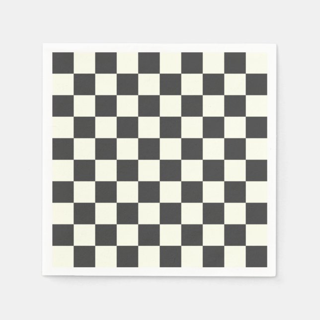 Guardanapo De Papel Quadro de verificação branco apagado e preto (Frente)