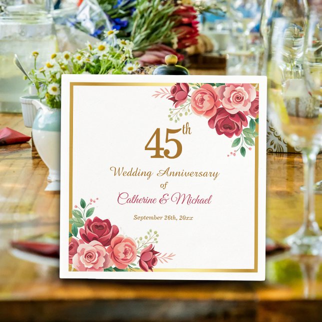 Guardanapo De Papel Quadro Dourado de Flores para Bodas de 45 Anos (Criador carregado)