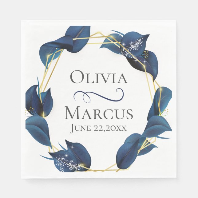 Guardanapo De Papel Quadro Dourado e Azul de índio Profundo Moderno (Frente)