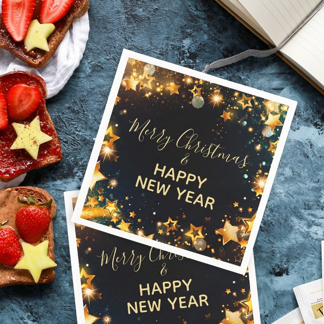 Guardanapo De Papel Quadro festivo com Douradas estrelas Bokees e faís (Criador carregado)