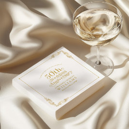 Guardanapo De Papel Quadro Floral Dourado de 50º Aniversário de Casame