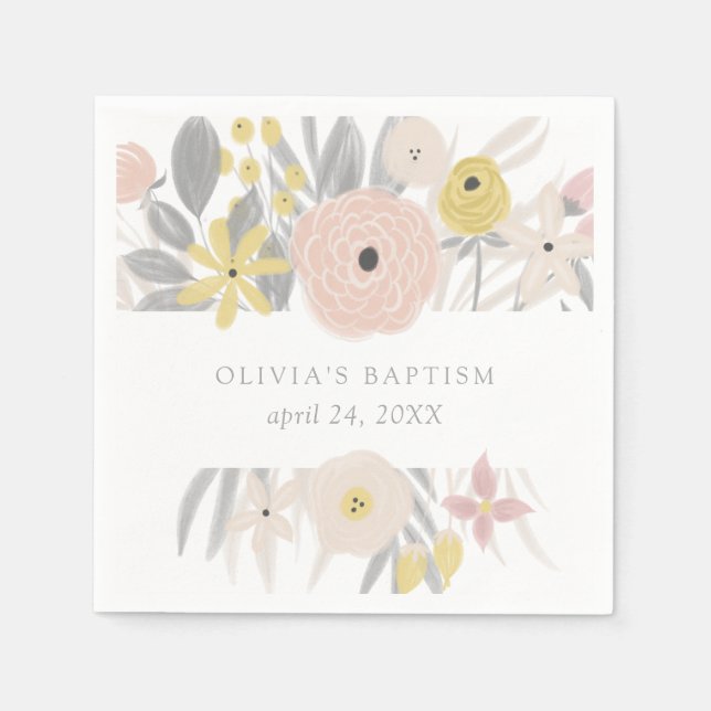 Guardanapo De Papel Quadro Floral Rosa bonito | Batismo (Frente)