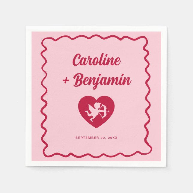 Guardanapo De Papel Quadro Retro Ondulado Casamento Coração Cupido Ros (Frente)