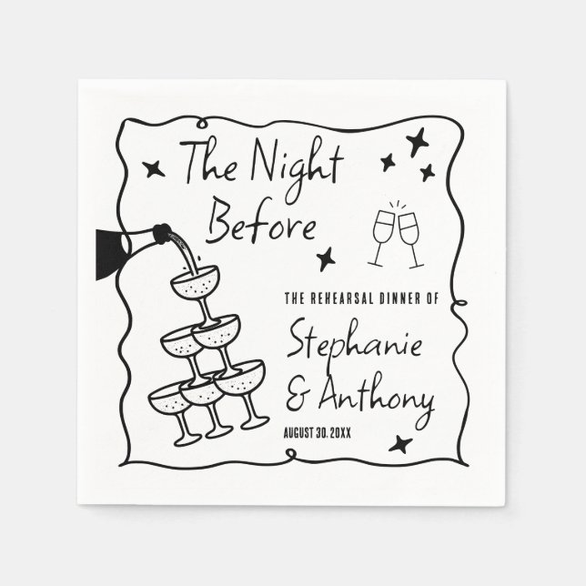 Guardanapo De Papel Quadro Whimsical BW e Champanhe na Noite Anterior (Frente)