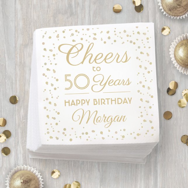 Guardanapo De Papel Qualquer Aniversário Brinde Elegante Branco e Dour (Criador carregado)