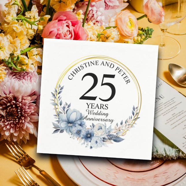 Guardanapo De Papel Qualquer Aniversário Floral Azul Elegante de Casam (Criador carregado)