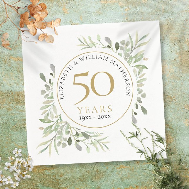 Guardanapo De Papel Qualquer Ano de Aniversário de Casamento Folhas Ve (Any Wedding Anniversary Year Greenery Leaves Napkins)