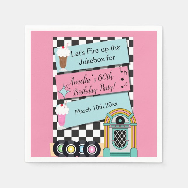 Guardanapo De Papel Qualquer Idade, Convite de Aniversário do Diner, d (Frente)