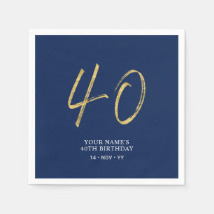 Guardanapo De Papel Quarenta Letreiro Dourado e Azul-Marinho 40º Ani