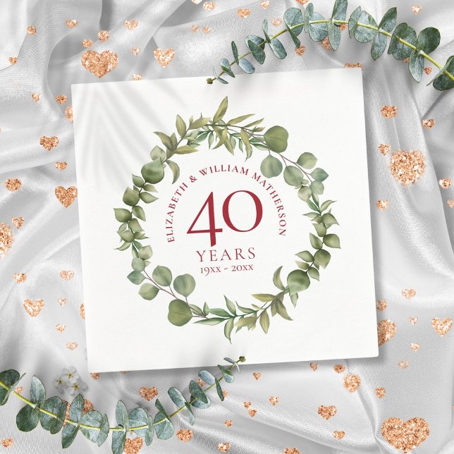 Guardanapo De Papel Quarenta Ruby Wedding Anniversário Woodland Garlan (40th Ruby Wedding Anniversary Woodland Garland Napkins)