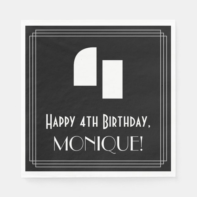 Guardanapo De Papel Quarto aniversário: Art Deco Inspira "4" + Nome (Frente)