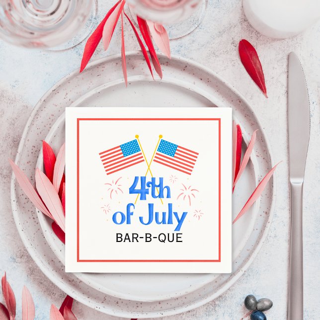 Guardanapo De Papel Quarto Festival Americano de Sinalizador (July Fourth American Flag Fireworks Napkins)