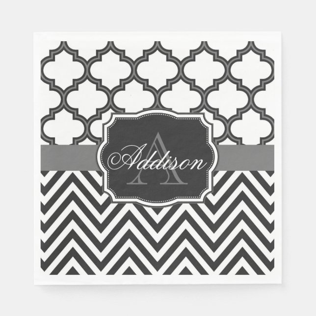 Guardanapo De Papel Quatrefoil Chevron Monograma (Frente)