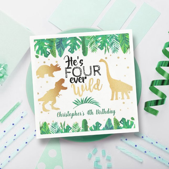 Guardanapo De Papel Quatro Jovem Dinossauro Selvagem 4º Aniversário (Criador carregado)