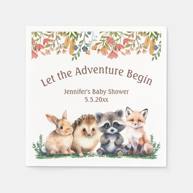 Guardanapo De Papel que a aventura comece animais chá de bebê  (Frente)