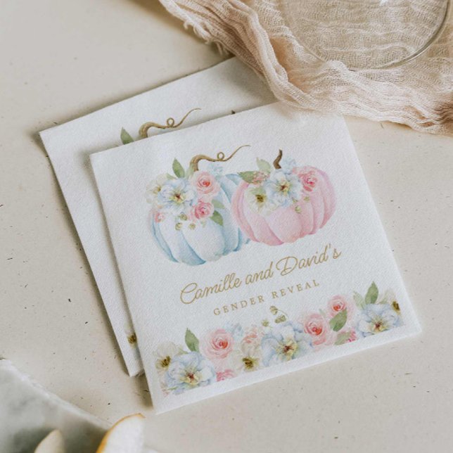 Guardanapo De Papel Queda Abóbora Sexo Chá de fraldas Revelação (Fall Gender Reveal Pink and blue Baby Shower Paper Napkins)