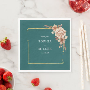 Guardanapo De Papel Queda do Teal Watercolor Terracotta Casamento Flor