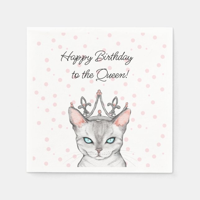 Guardanapo De Papel Queen Cat com Tiara Birthday Napkins (Frente)