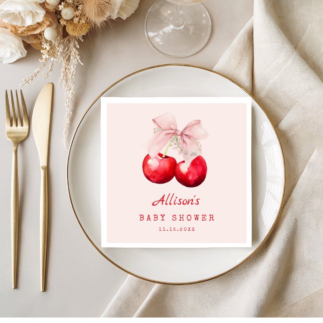 Guardanapo De Papel Querida Cherry no topo da Chá de fraldas (Cherry on top Baby Shower Girl Paper Napkin)