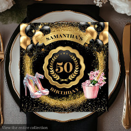 Guardanapo De Papel Quic 50º aniversário Napkins Balões Negros Dourado