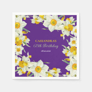 Guardanapo De Papel Quic Amarelo Branco Daffodil Floral Roxo Aniversár