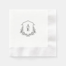Quic Black & White Crest Monograma Casamento Napki