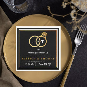 Guardanapo De Papel Quic Faux Gold Foil Monogramas Casamentos