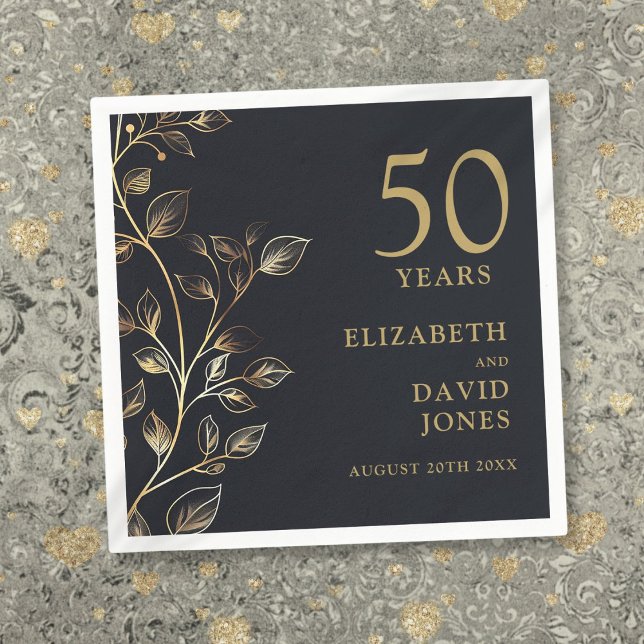 Guardanapo De Papel Quic Modern Dourado Floral 50º Aniversário de Casa (Chic Modern Gold Floral 50th Wedding Anniversary Napkins)
