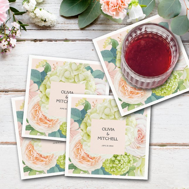 Guardanapo De Papel Quic Watercolor Florals Esbranquiçadas Rosa (Chic Watercolor Florals Blush Pink Wedding Napkins)