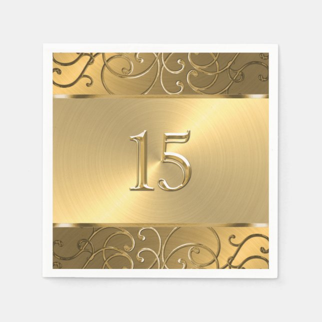 Guardanapo De Papel Quinceanera All Dourado Filigree Swirl Border (Frente)
