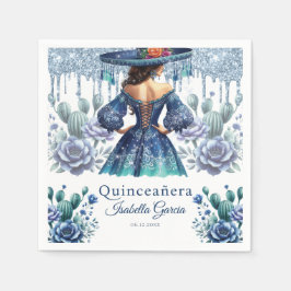 Guardanapo De Papel Quinceañera Blue Watercolor Garota Mexicana