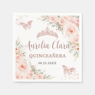 Guardanapo De Papel Quinceanera Blush - Borboletas Douradas Rosa