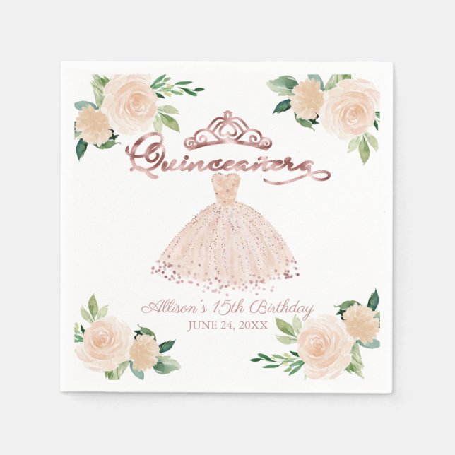 Guardanapo De Papel Quinceanera Blush Floral (Frente)