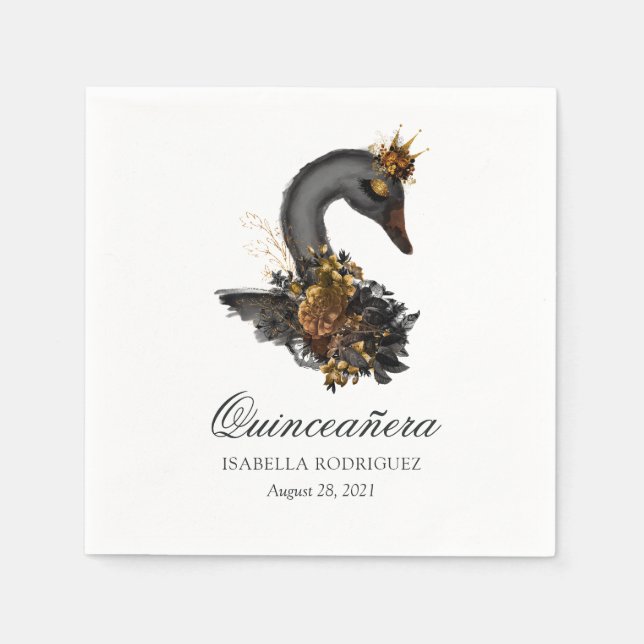 Guardanapo De Papel Quinceañera Cisne Negro (Frente)