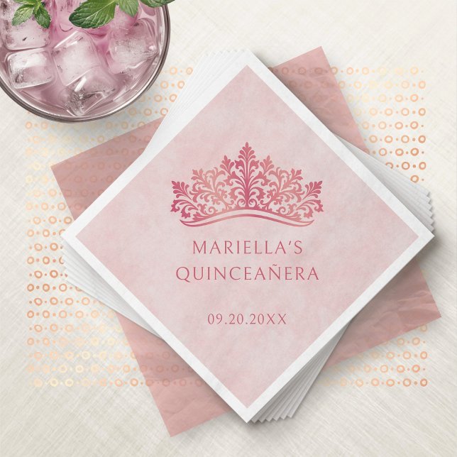 Guardanapo De Papel Quinceanera Elegante - Coroa Rosa Tiara Rosa (Criador carregado)
